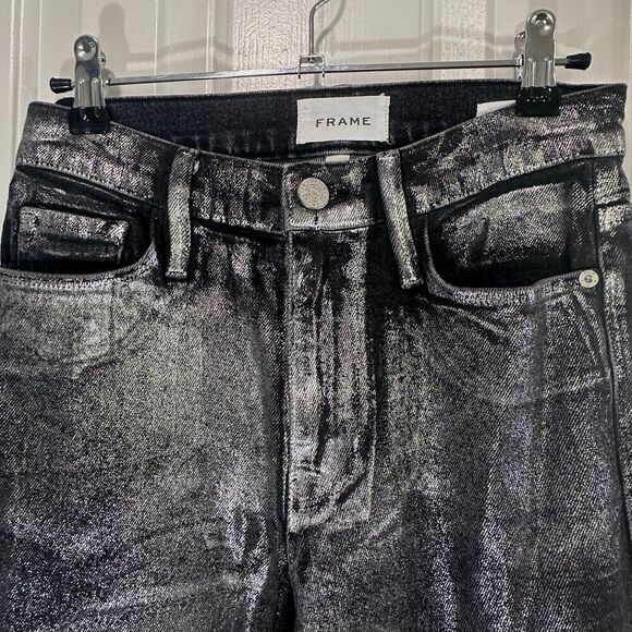 NWT FRAME Le Sylvie High Waist Straight Straight Leg Jeans Metallic - Picture 5 of 7
